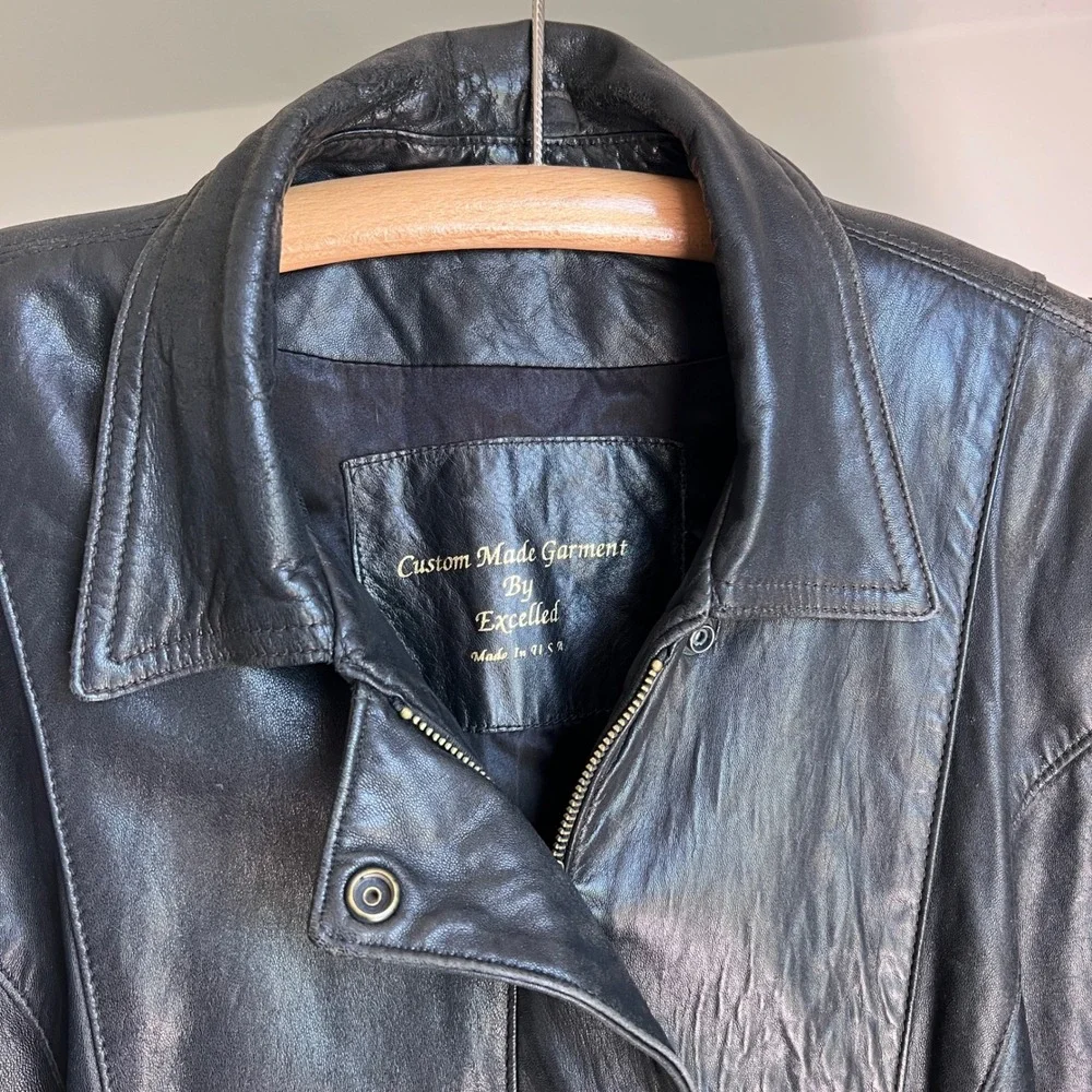 Vintage 80s Leather Jacket Black Biker Moto Dolman Sleeve Batwing Oversized USA
